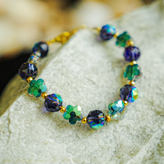 Goldtone Multicolor Iridescent Crystal Bead Stretch/Magnetic Bracelets