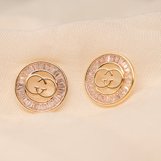 Gucci Crystal Double G Round Stud Earrings
