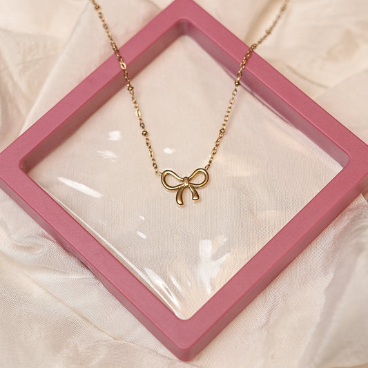 Gold Plated Anti Tarnish Bow Knot Stainless Steel Chain With Pendant