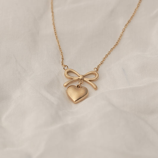 Stainless Steel Bow Heart Shaped Anti-Tarnish Pendant With Chain
