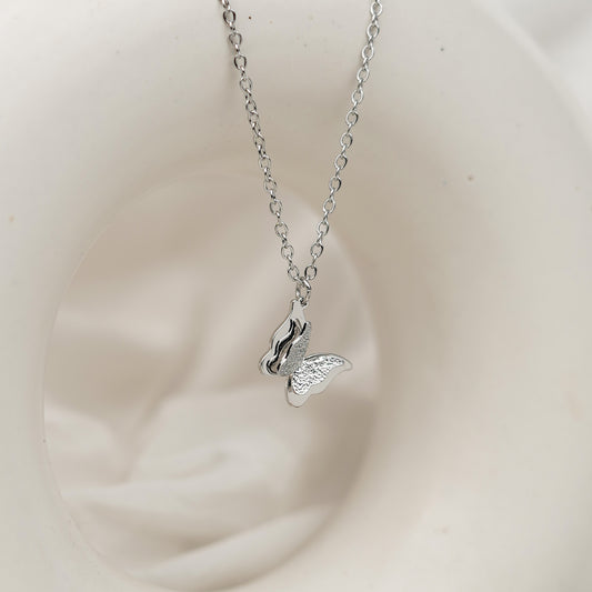 Silver-Plated American Diamond-Studded Butterfly Pendant with Chain