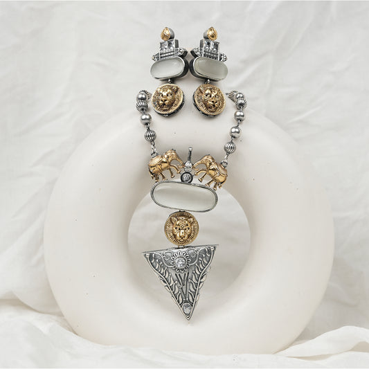 Tribal medium length necklace earrings