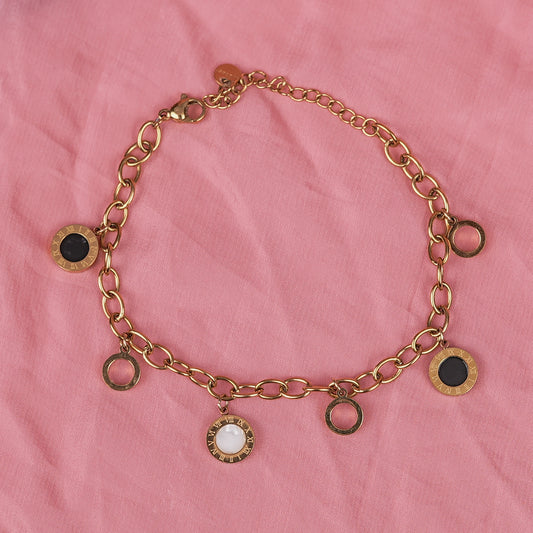 Stainless Steel Gold-Plated Enamelled Charm Bracelet