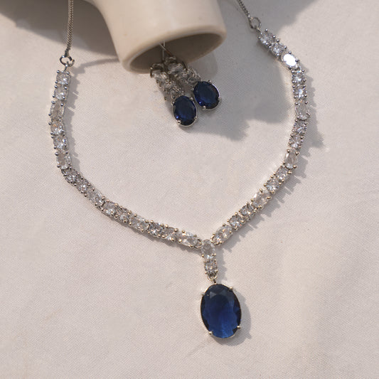 Women  Gemstone Silver-Plated Necklace and Earrings