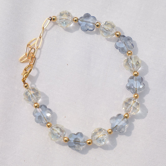 Goldtone white Iridescent Crystal Bead Stretch/Magnetic Bracelets